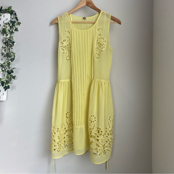 FARM Rio Dresses Farm Rio Eyelet Yellow Sheer Top Dress Waist Tie